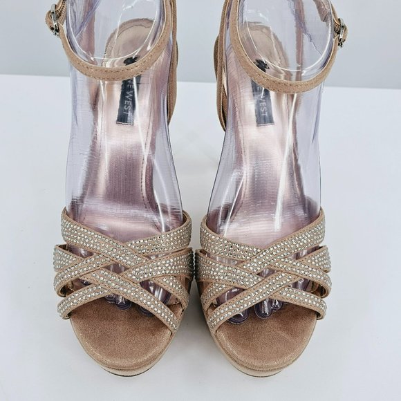 Nine West Wngobig2 Platform Sandals 8 Light Natural Glitter Pink Wedge Stilettos - Picture 5 of 13